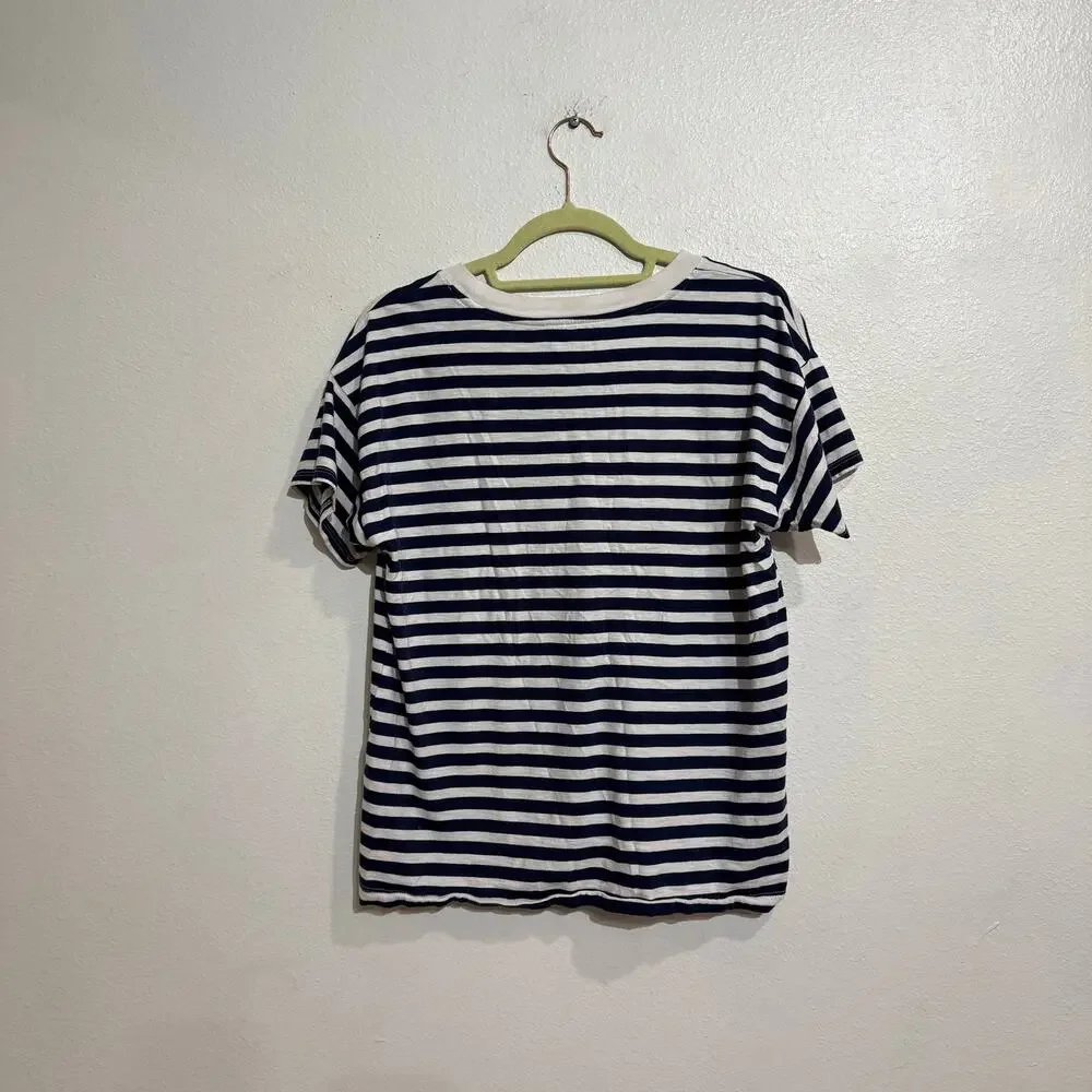 J.Crew Navy White Striped Cotton Crewneck Tee Sz S